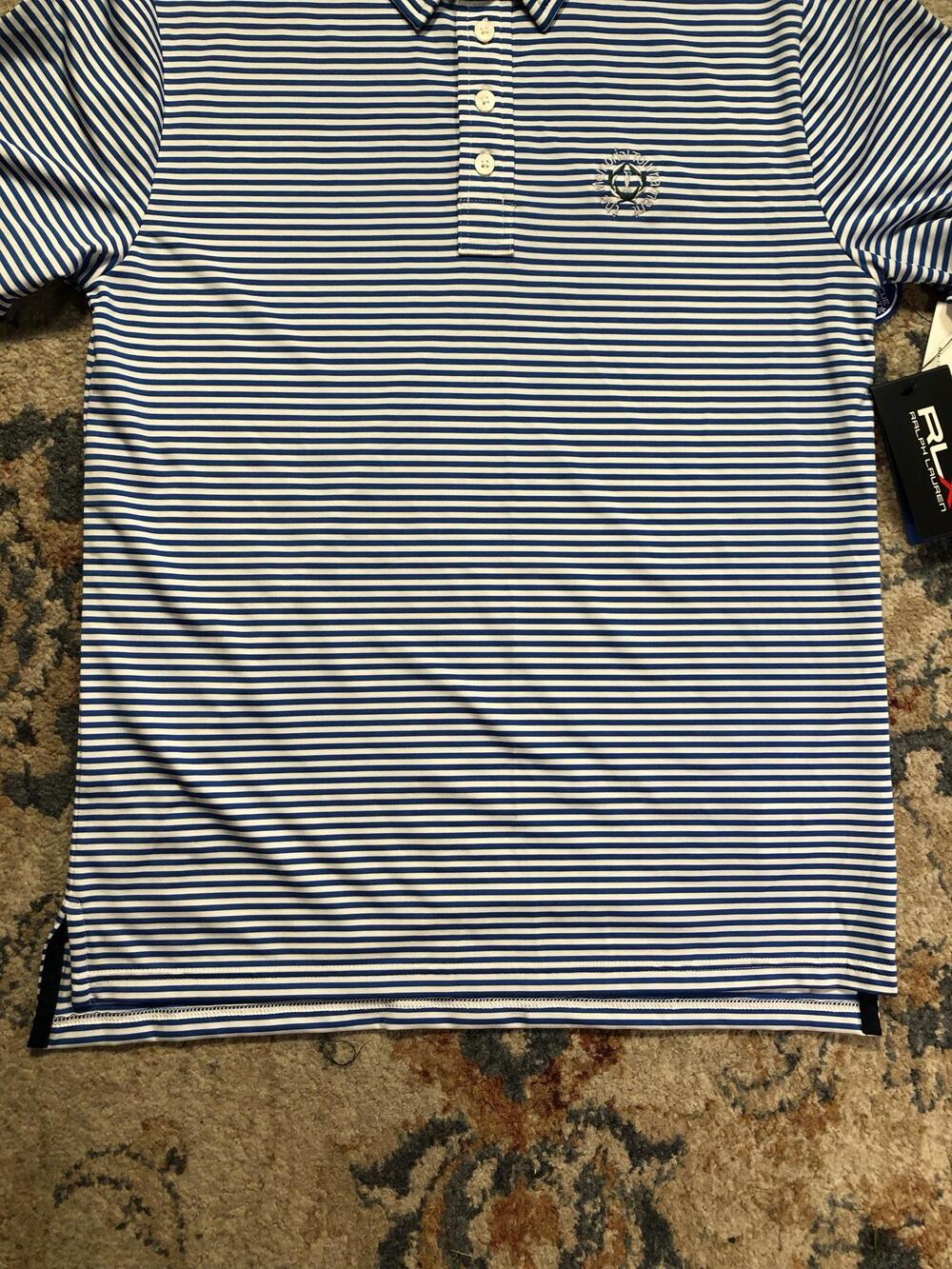 RLX Ralph Lauren Polo Shirt Boys L 14-16 Blue Stripe Memorial Golf Short Sleeve - Picture 5 of 14